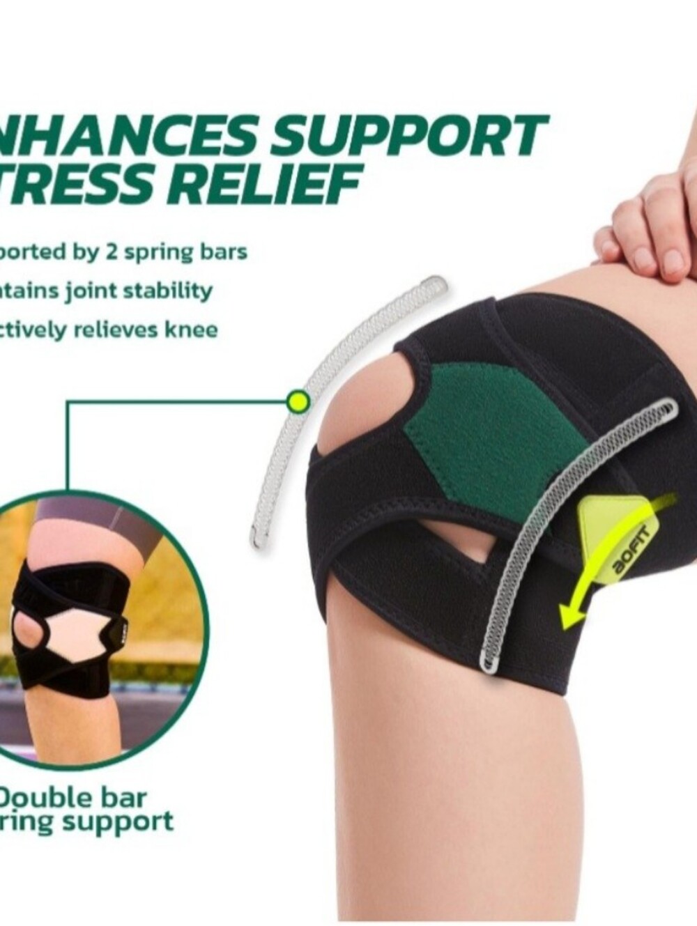 AOFIT Adjustable Knee Brace Support w/ Side Springs Black Green 3XL NEW - Picture 3 of 4